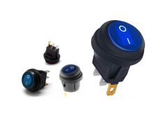 Preklopno gumbno stikalo 3PIN / 250V / 10(6)A / z modro diodo / premer 25/35mm / IP44