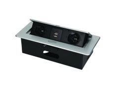 Vgradna (potopna) vtičnica / 2 EU vtičnici + 2x USB napajanje / 230V / SREBRNO ohišje