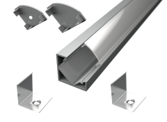 ALU kotni profil za LED trak / 2m / komplet / 18,5 x 18,5mm / PROZOREN pokrov