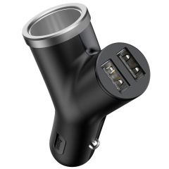 Avtomobilski polnilnik z dvema USB priključkoma in vtičnico za vžigalnik. Dve vrata USB in vtičnica za vžigalnik vam omogočajo, da obnovite napajanje do 3 naprav hkrati. Hkrati pa avtomobilski polnilnik zagotavlja hitro polnjenje telefona ali tablice.  Mo